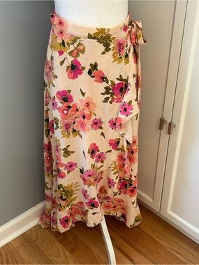 Stanton Layla Floral Wrap Midi Skirt Blush Pink Ruffle Side Tie Size Small NWT